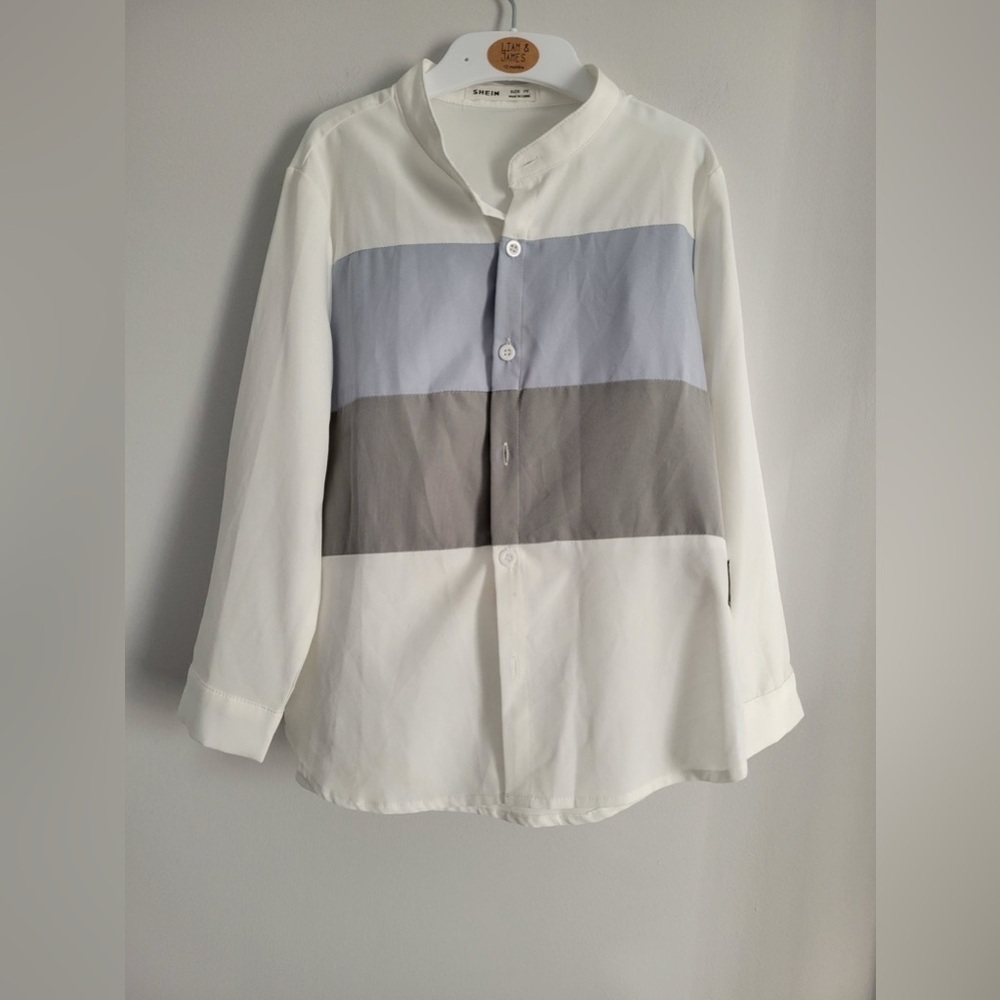 SHEIN boys White and Gray Colorblock Shirt